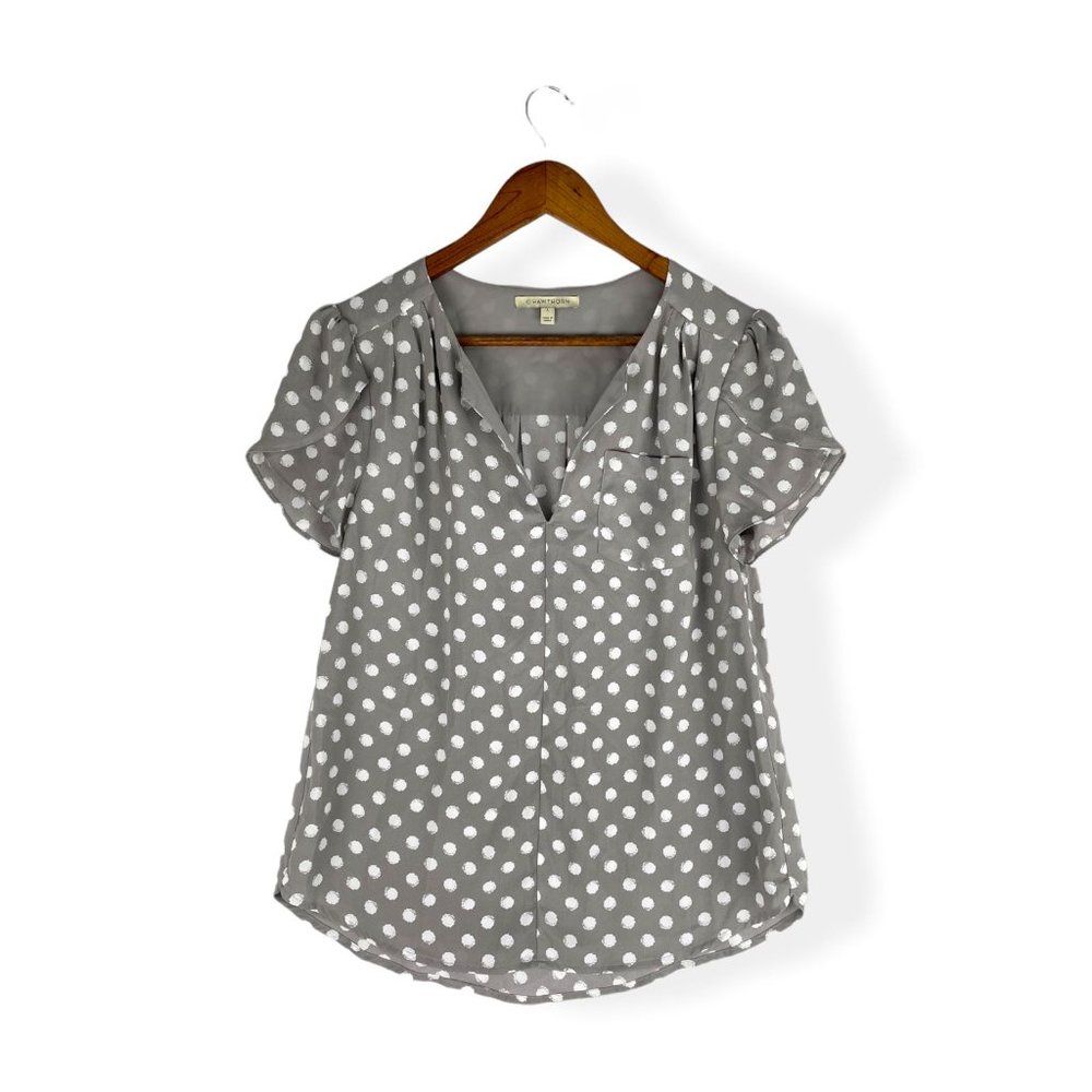 41 Hawthorn Gray Polka Dot Blouse